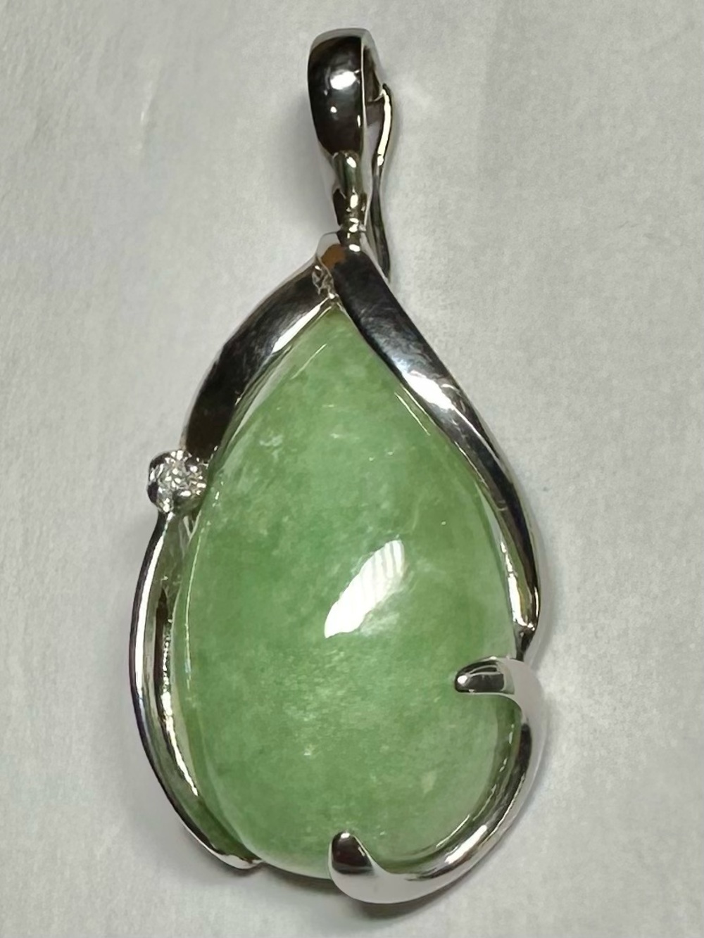 Sterling Silver Teardrop Green Jade Pendant- 1”